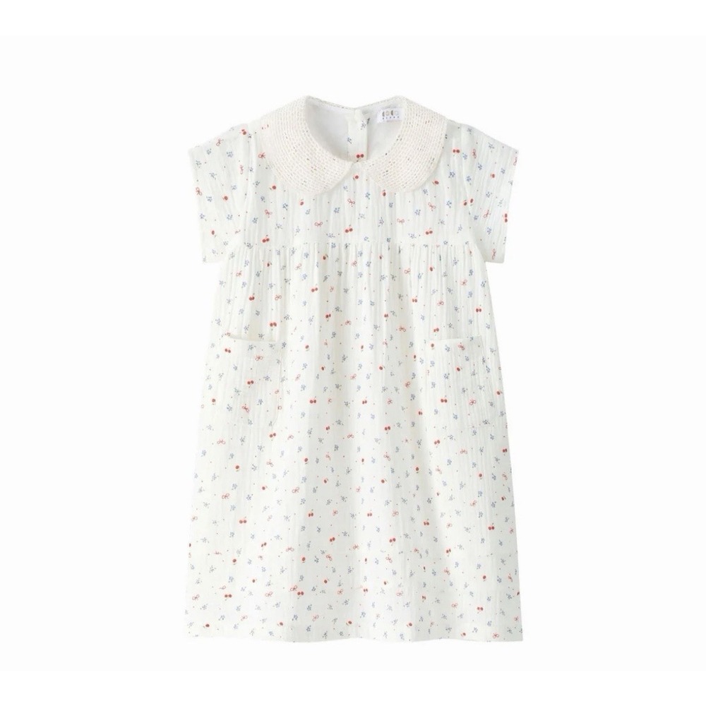 Coco Blanc Dress Cherry Guaze Short Sleeve Dress NWT $110 Baby Girl Size 2T